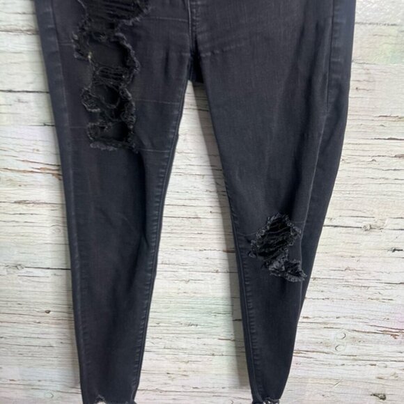 American Eagle Outfitters High Rise Jeggings Black Jeans 6 short distressed - Picture 2 of 9
